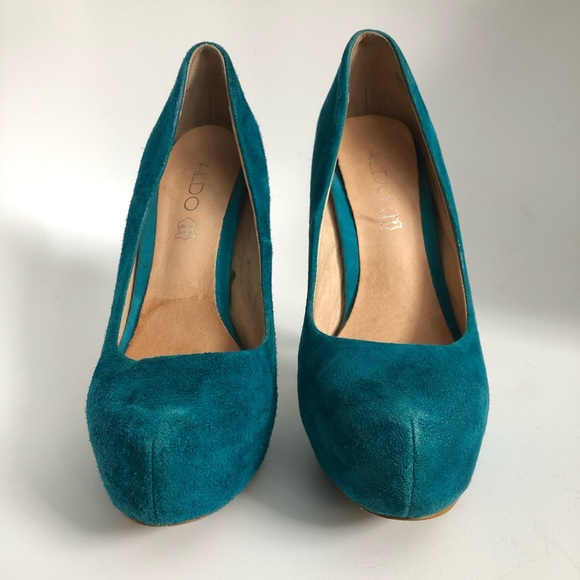 Teal Suede Aldo Platform High Heels turquoise blue - Picture 2 of 6